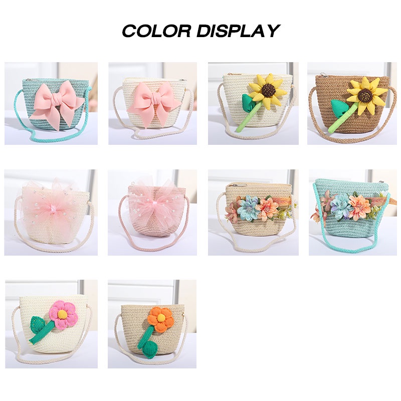 Planet Mới Túi cói Đựng Tiền Xu / Chìa Khóa Bằng Rơm Dệt Tay mini Có Khóa Kéo Hình Trái Cây Cho Bé