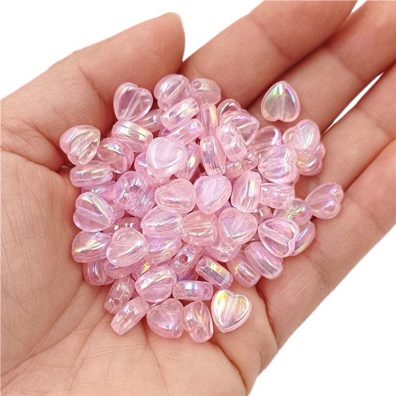 Set 50 Hạt Charm Hình Trái Tim Nhiều Màu Sắc Kính