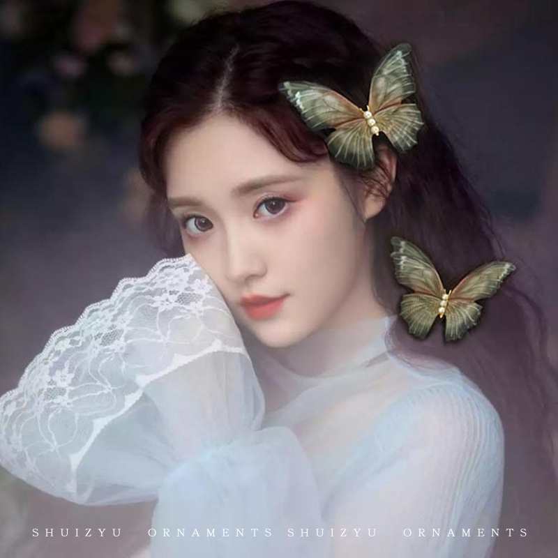 Kẹp Tóc Lưới Hai Lớp Đính Ngọc Trai Hình Bướm