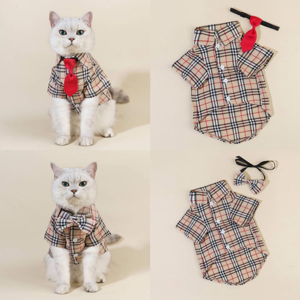 Áo Vải Kaki Thoáng Khí Đính Nơ Họa Tiết Sọc Caro Thời Trang Mùa Hè Cho Thú Cưng Shih Tzu