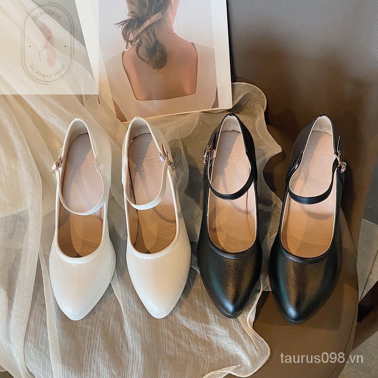 Giày Búp Bê Da PU Mũi Tròn Đế Thấp 3-5cm