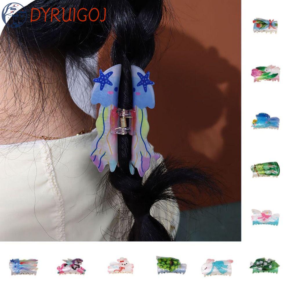 DYRUIDOJ Kẹp Tóc Móng Vuốt Hai Mặt In Họa Tiết Sứa Biển Nhiều Màu Sắc Thời Trang Dành Cho Bạn Nữ