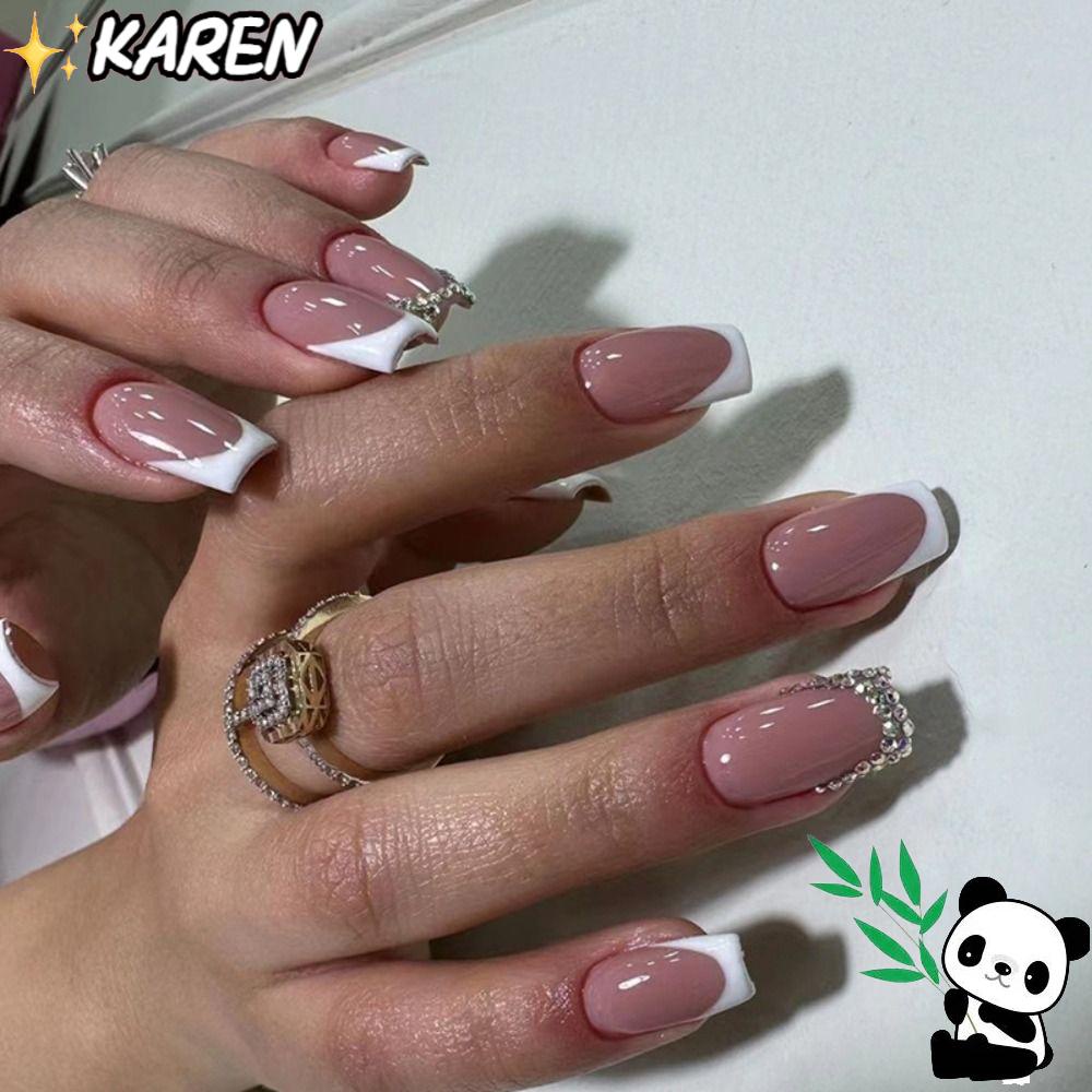 KAREN Set 24 Móng Tay Giả Dạng Nhấn Tiện Lợi