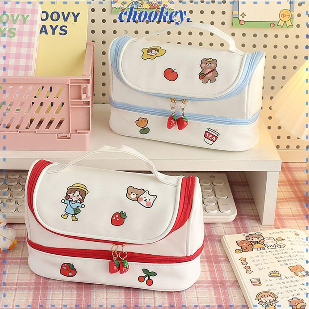 CHOOKEY Túi Đựng Bút Bằng Da PU Sức Chứa Lớn Dễ Thương