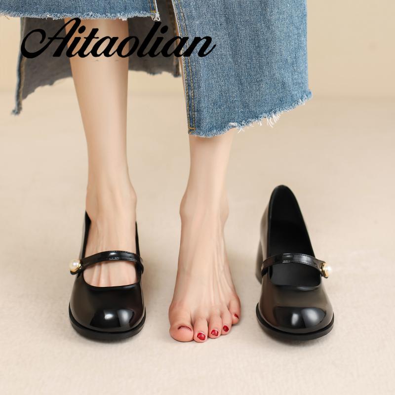 Giày Da Cao Gót 5cm Mũi Tròn Phong Cách lolita Cho Nữ