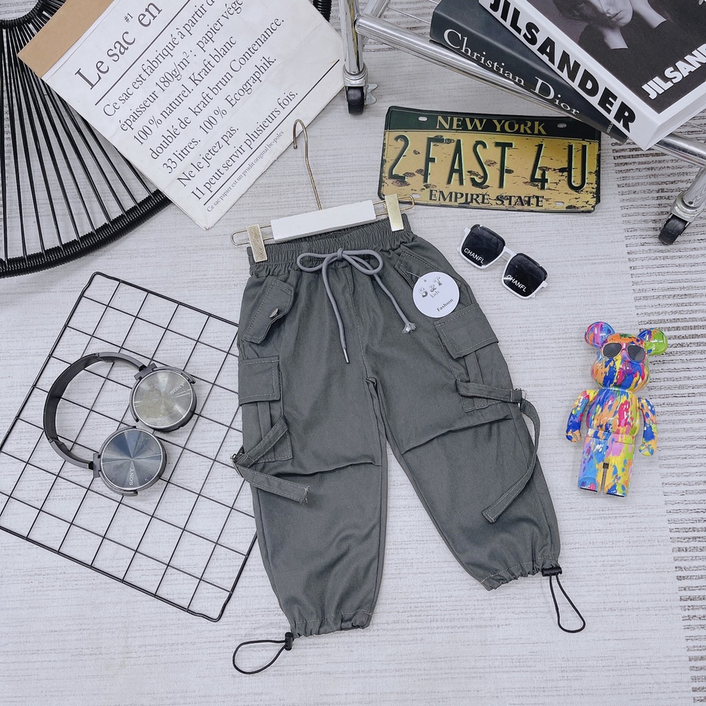 SIZE ĐẠI 15-35KG: Quần kaki túi hộp phối dây phong cách cá tính cho bé trai bé gái - QKTHD