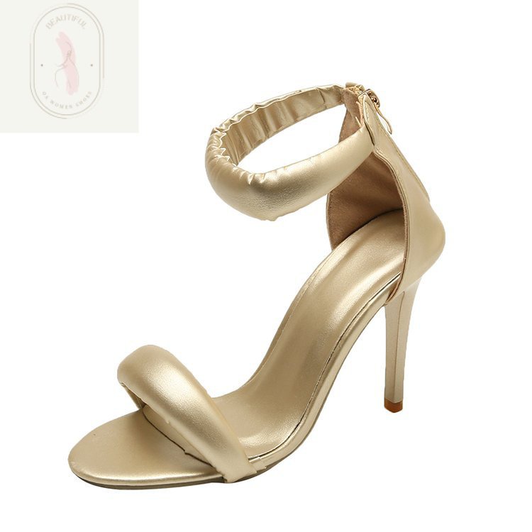 Giày Cao Gót Sandal Da PU Cao Su Hở Ngón Phối Khóa Kéo Phong Cách Mới 2023