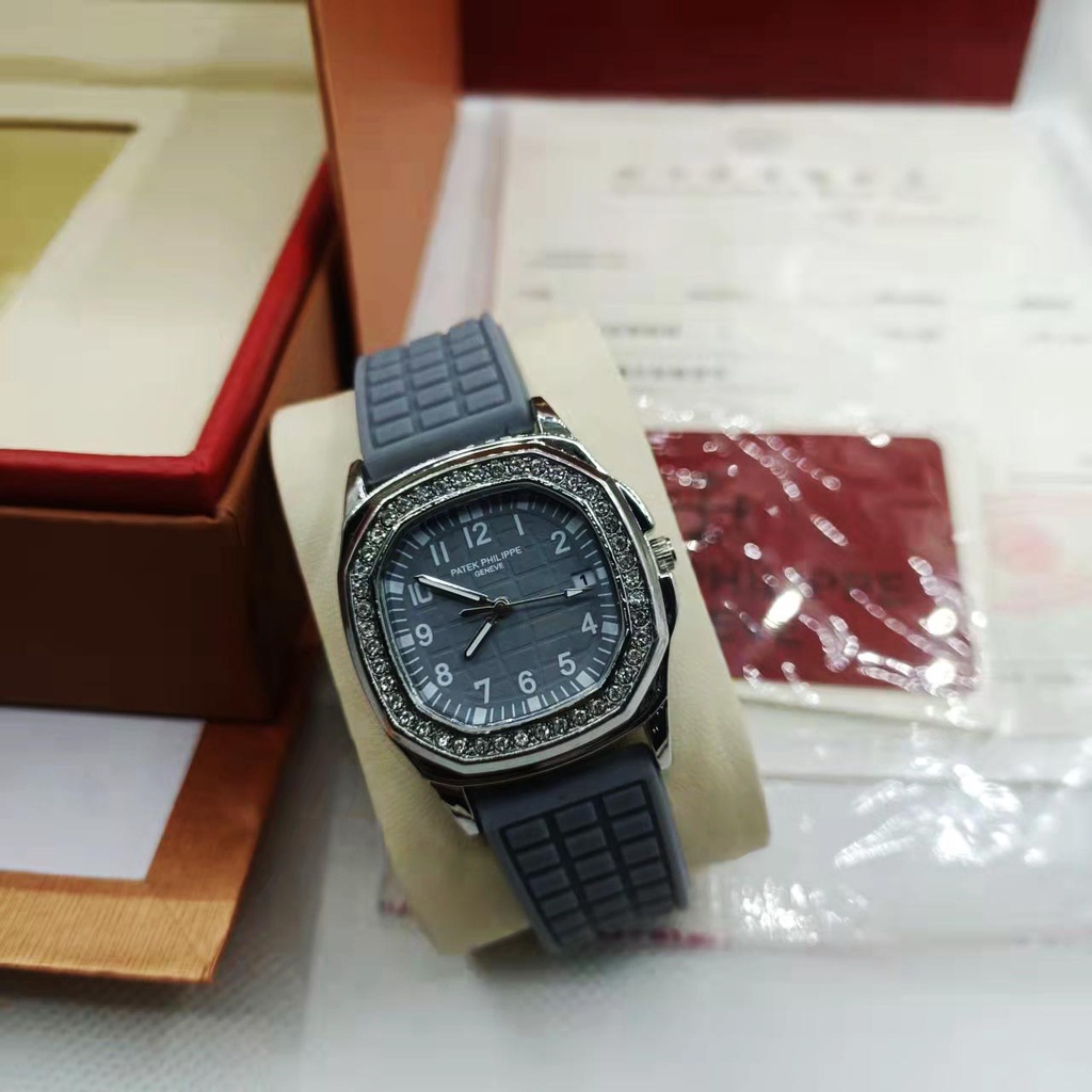 Patek * Đồng Hồ Đeo Tay Đính Kim Cương Philippe Dây Cao Su Thoải Mái Đa Năng Cho Nữ