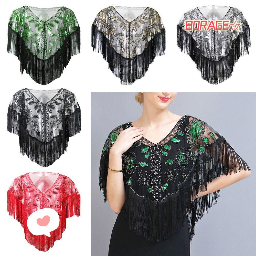 BORAG Áo Choàng Đính Kim Sa Tua Rua Thiết Kế Thanh Lịch Cho Phái Nữ