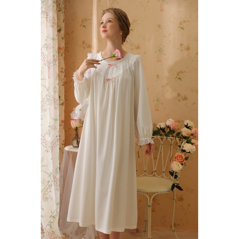 Đầm Ngủ Tay Dài Chất Cotton Màu Sắc Ngọt Ngào Thời Trang Thu Đông Cho Nữ 2023