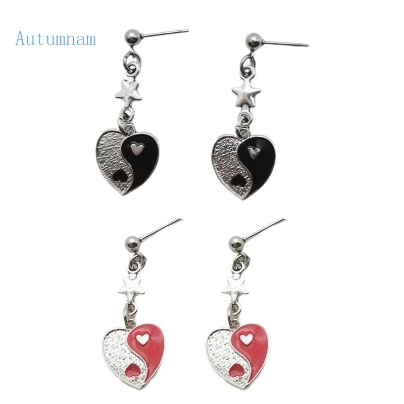 Bông Tai Ngôi Sao Năm Cánh Họa Tiết Trái Tim Màu Tương Phản Phong Cách Hip hop Punk