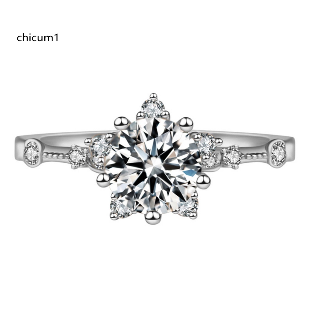 Nhẫn Hở Hình Bông Tuyết Đính Đá Zircon Lấp Lánh Phong Cách Cổ Điển Cho Cặp Đôi
