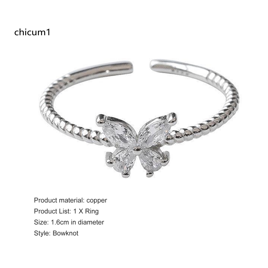 Nhẫn Hở Hình Bướm Đính Đá Sáng Bóng Dễ Điều Chỉnh Thời Trang Cho Nữ