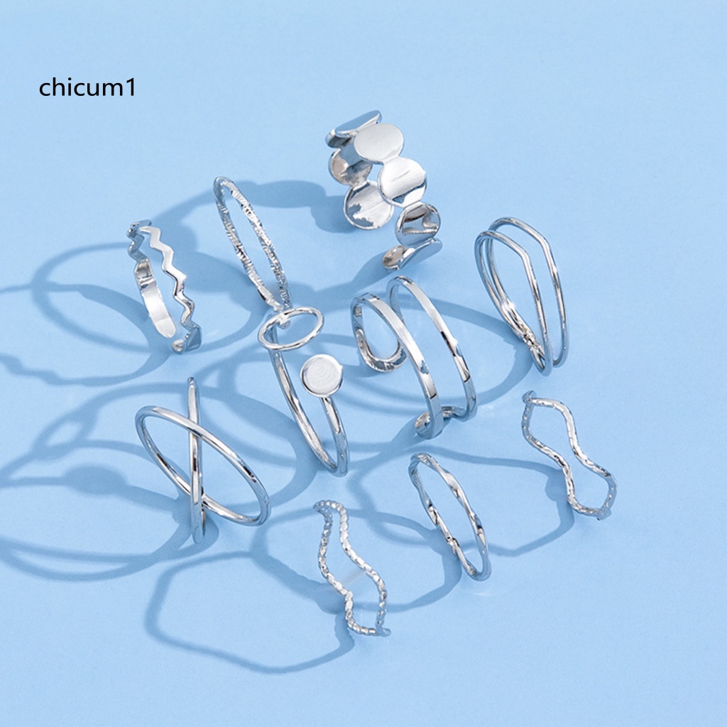 Set 10 Nhẫn Đeo Tay Kim Loại Thiết Kế Đơn Giản Thời Trang Cho Nữ