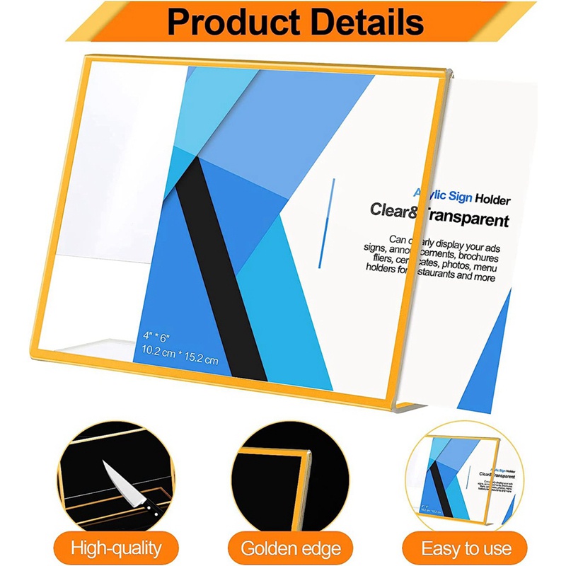 Bộ 12 Giá Đỡ Biển Số Xe Cưới Bằng Acrylic Hai Mặt Khung Màu Vàng Kích Thước 4X6Inch