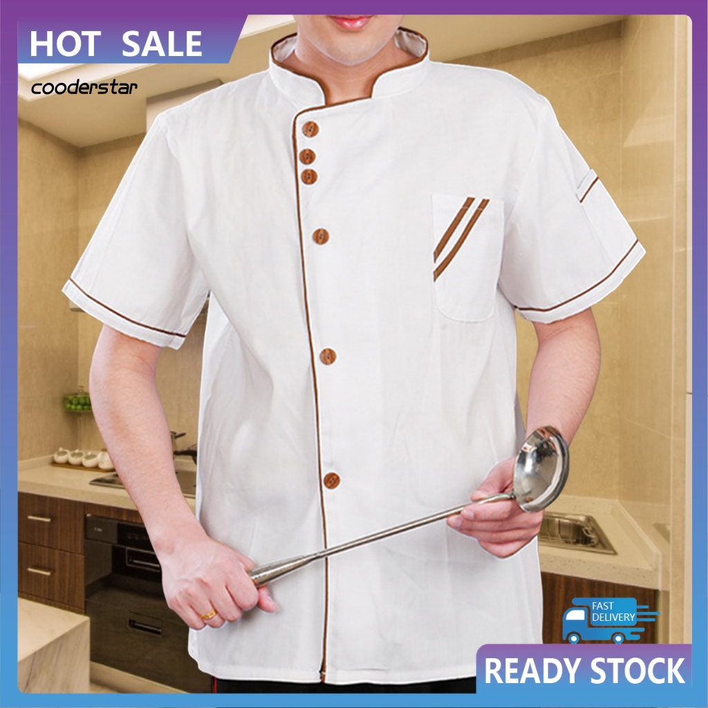 Áo Đầu Bếp Ngắn Tay Cổ Đứng Gọn Nhẹ Thoáng Khí Thoải Mái Dễ Giặt