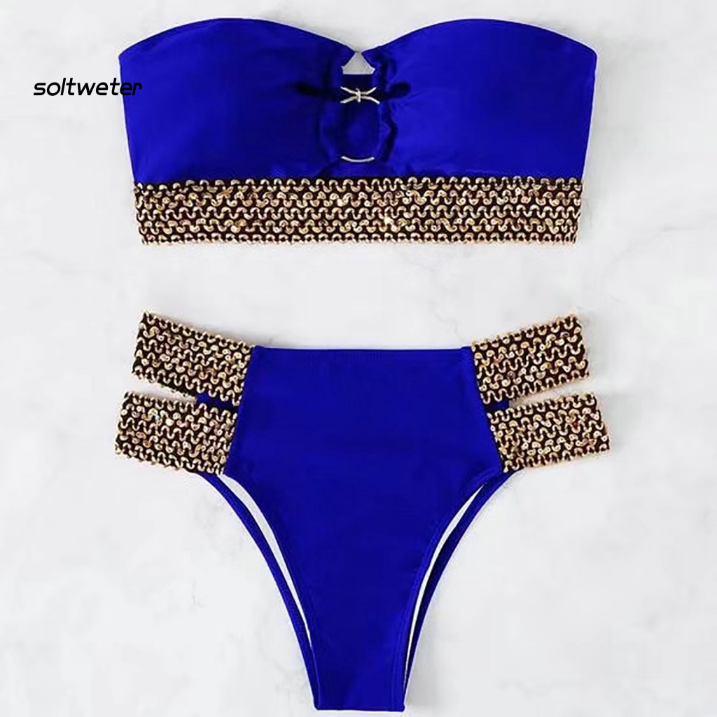 Bộ Bikini 2 Mảnh Có Vòng Nối Trễ Vai Lưng Cao Gợi Cảm Cho Nữ