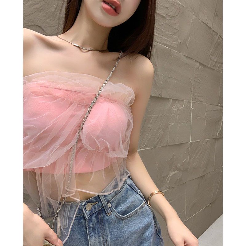 Áo Ống Ngắn Dáng Ôm Bằng Vải Gạc Màu Trơn Gợi Cảm Thời Trang Cho Nữ