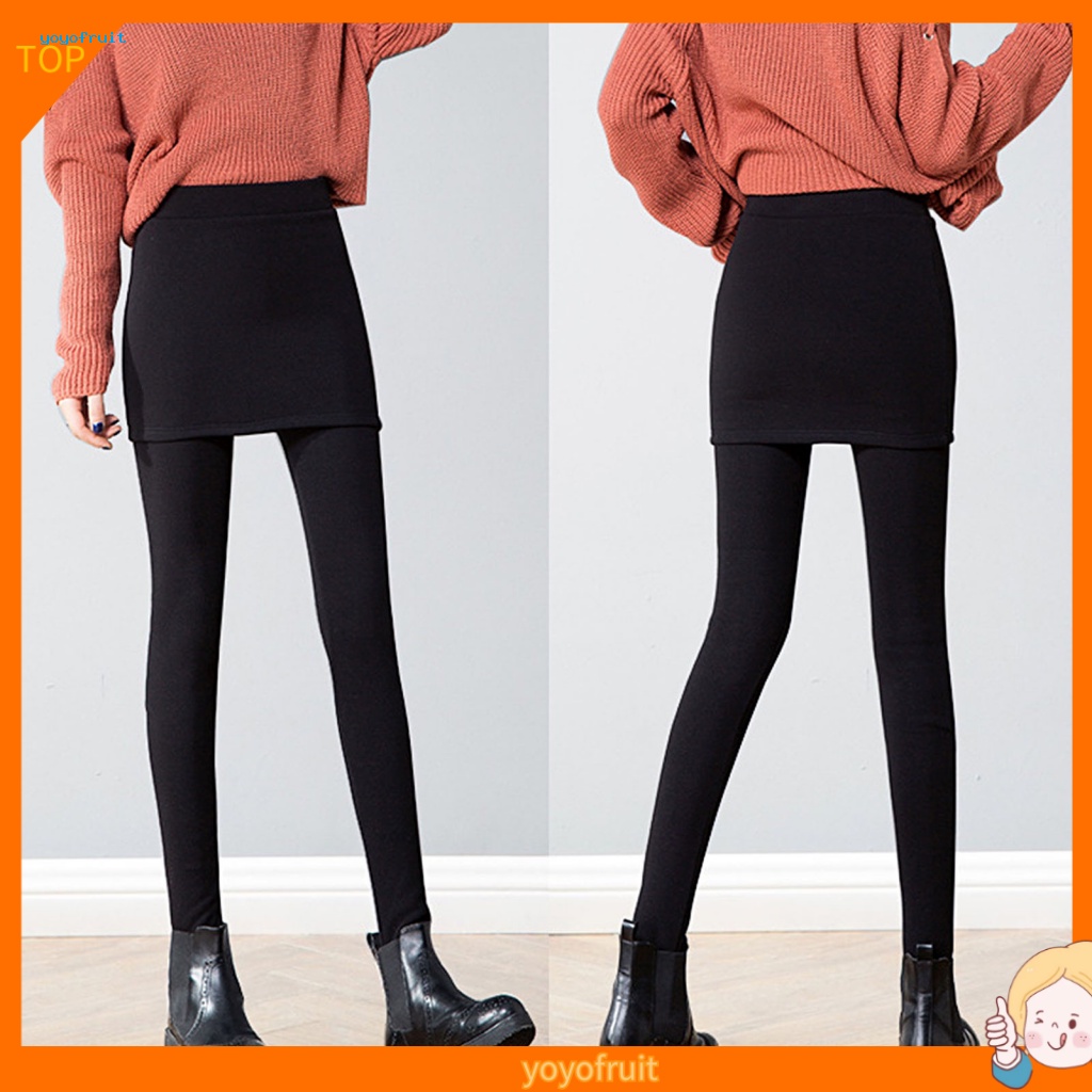 Quần Legging Ôm Dáng Co Giãn Màu Sắc Trơn Kèm Chân Váy Phong Cách Hàn Quốc Thời Trang Thu Đông Cho Nữ