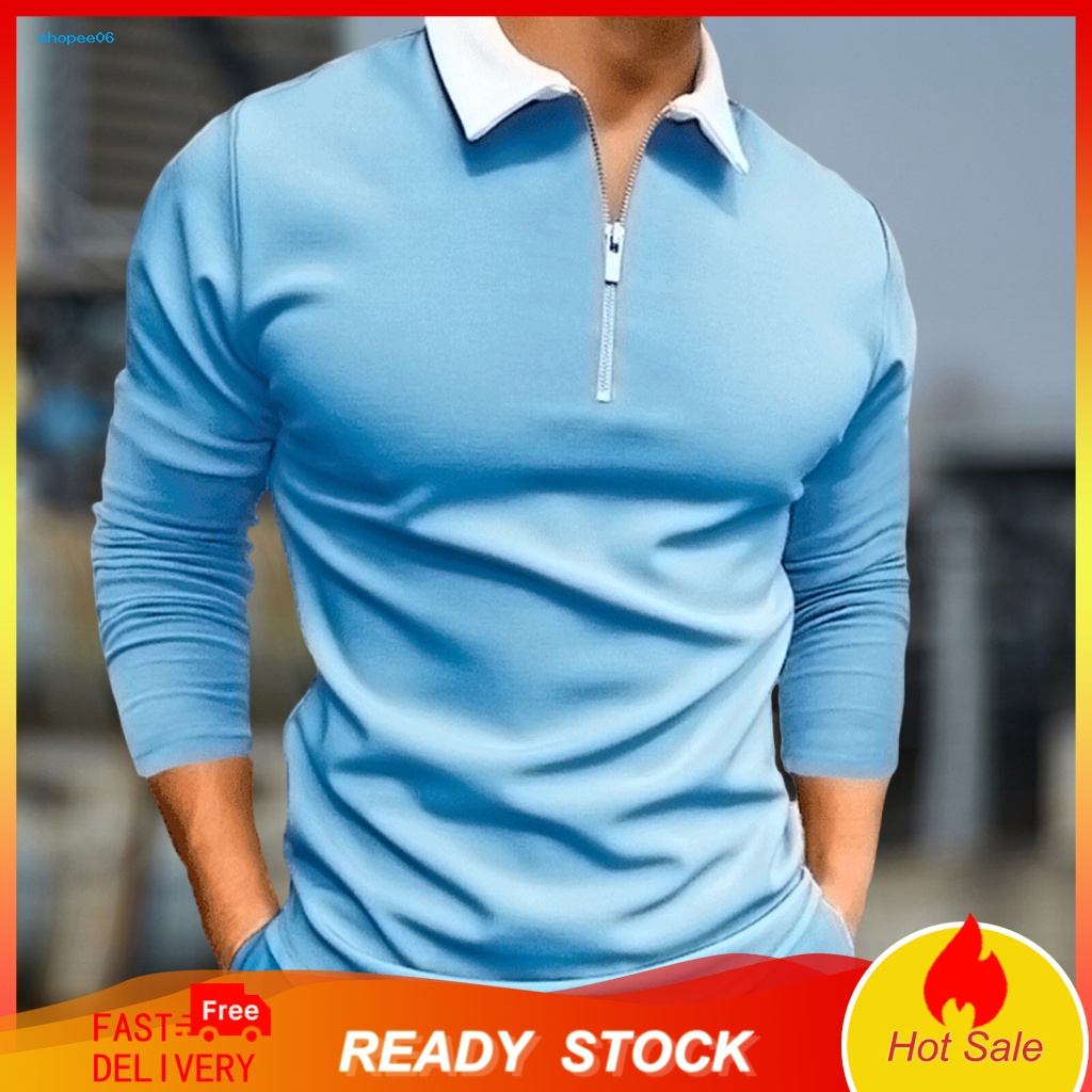 Áo Sơ Mi Tay Dài Cổ Bẻ Dáng Ôm Có Khóa Kéo Màu Sắc Thời Trang Công Sở Cho Nam