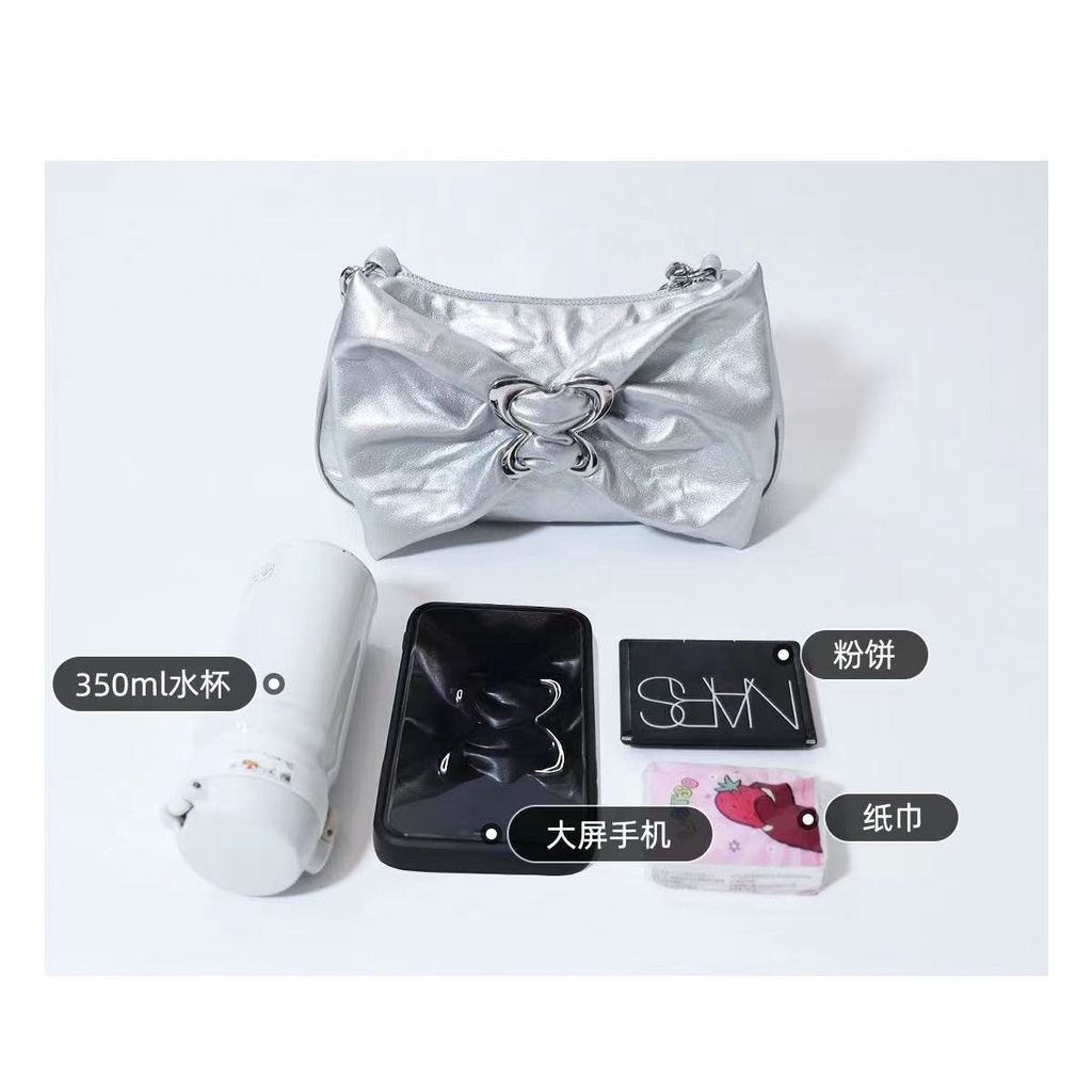 Túi Xách Đeo Vai Phối Dây Xích Y2k Đính Nơ Trẻ Trung Xinh Xắn