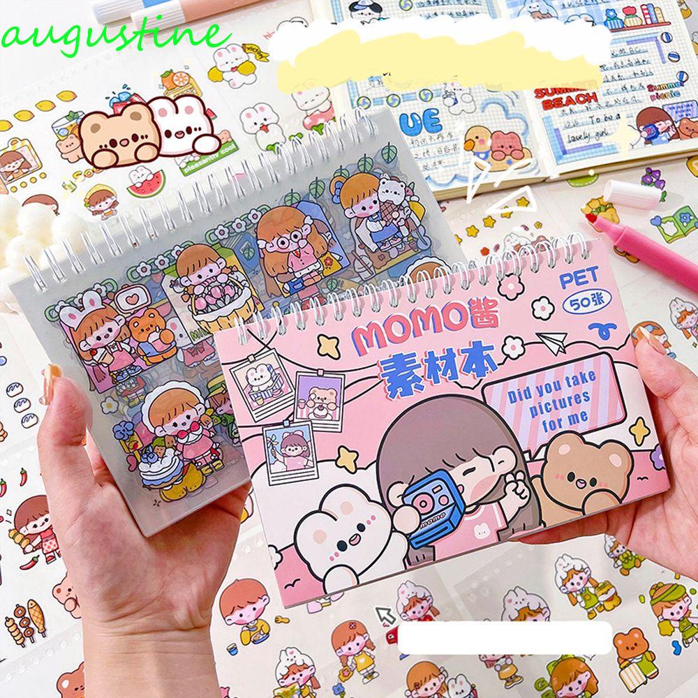 AUGUSTINE Sticker Dán Trang Trí Album Ảnh Hình Gấu Hoạt Hình Dễ Thương