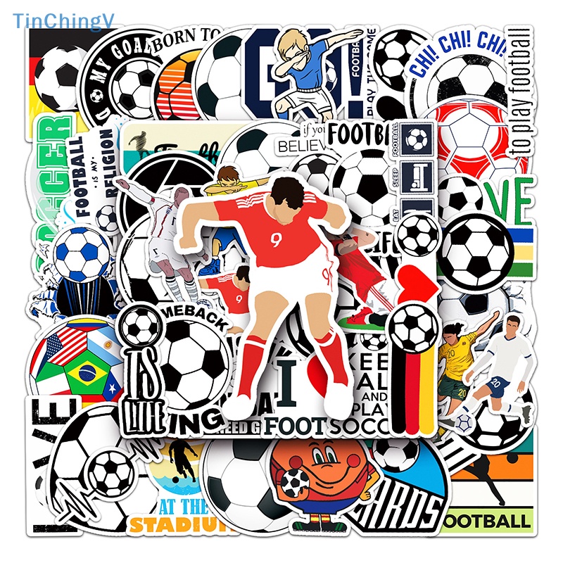 Bộ 50 Miếng Dán PVC Hình Quả Bóng Đá Trang Trí Vali / Laptop / Điện Thoại / Xe Hơi