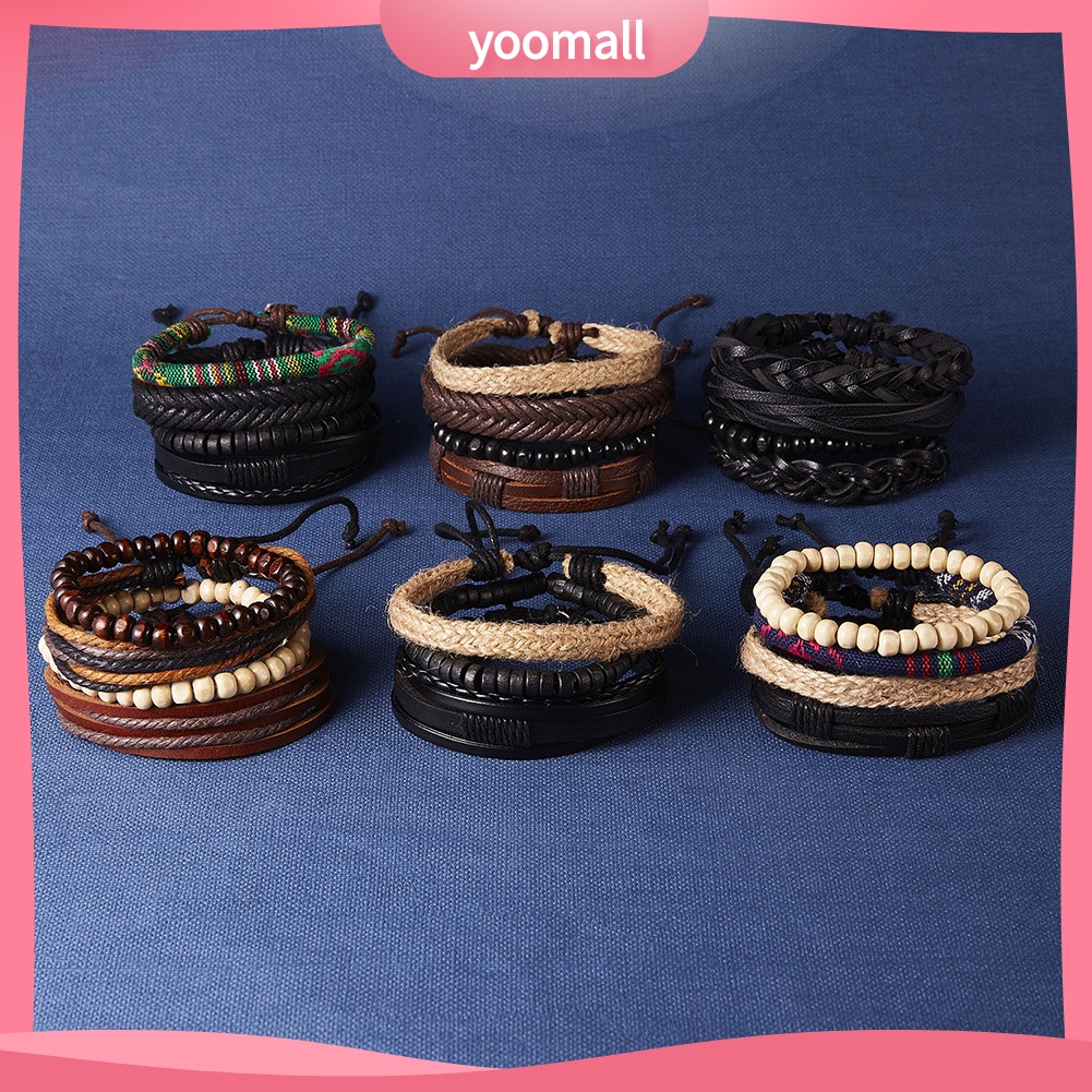 Set 4 Vòng Tay Giả Da Thời Trang Vintage Cho Nam