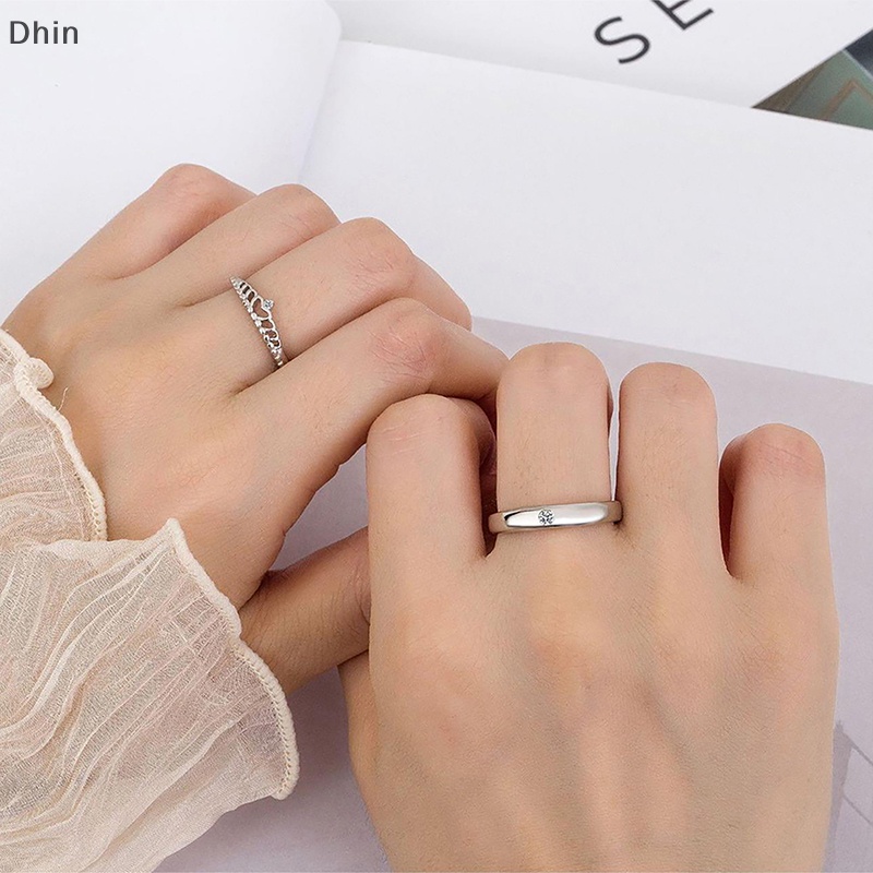 [Dhin] Light Couple Ring Simple Zircon Opening Adjustable Crown Finger Rings For Lovers Girlfriend Valene's Day Jewelry Gift COD