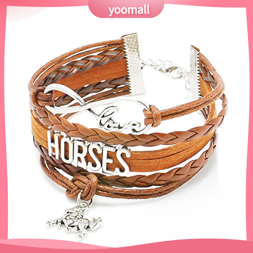 Vòng Tay Giả Da Nhiều Lớp Mặt Hình Ngựa Thời Trang Cho Nữ