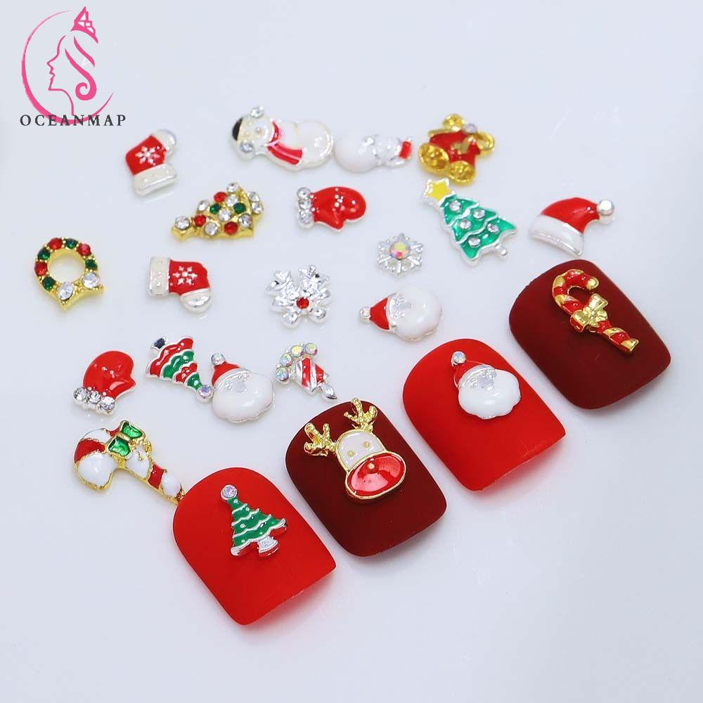 OCEANMAP Phụ Kiện Trang Trí Móng Tay Thời Trang Họa Tiết Giáng Sinh