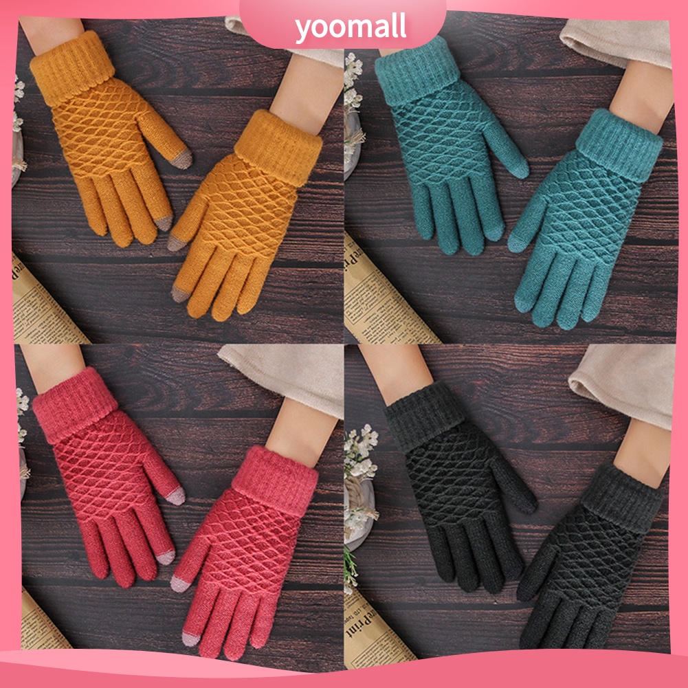 Găng Tay Dệt Kim Dày Dặn Giữ Ấm Mùa Đông Có Thể Chạm Màn Hình Cảm Ứng Dành Cho Nữ