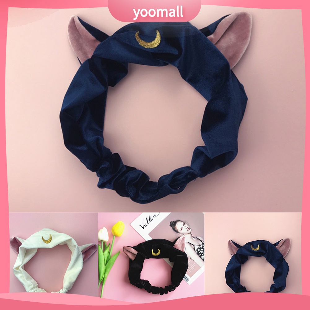 Băng Đô Tai Mèo Co Giãn Họa Tiết Thủy Thủ Mặt Trăng Dành Cho Trang Điểm Rửa Mặt