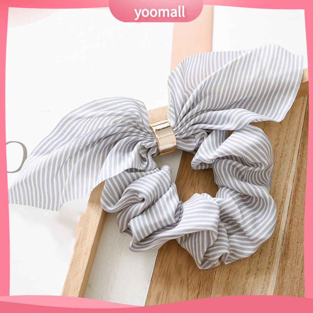 Dây Cột Tóc Đuôi Ngựa Co Giãn Hình Tai Thỏ Họa Tiết Kẻ Sọc Cho Nữ