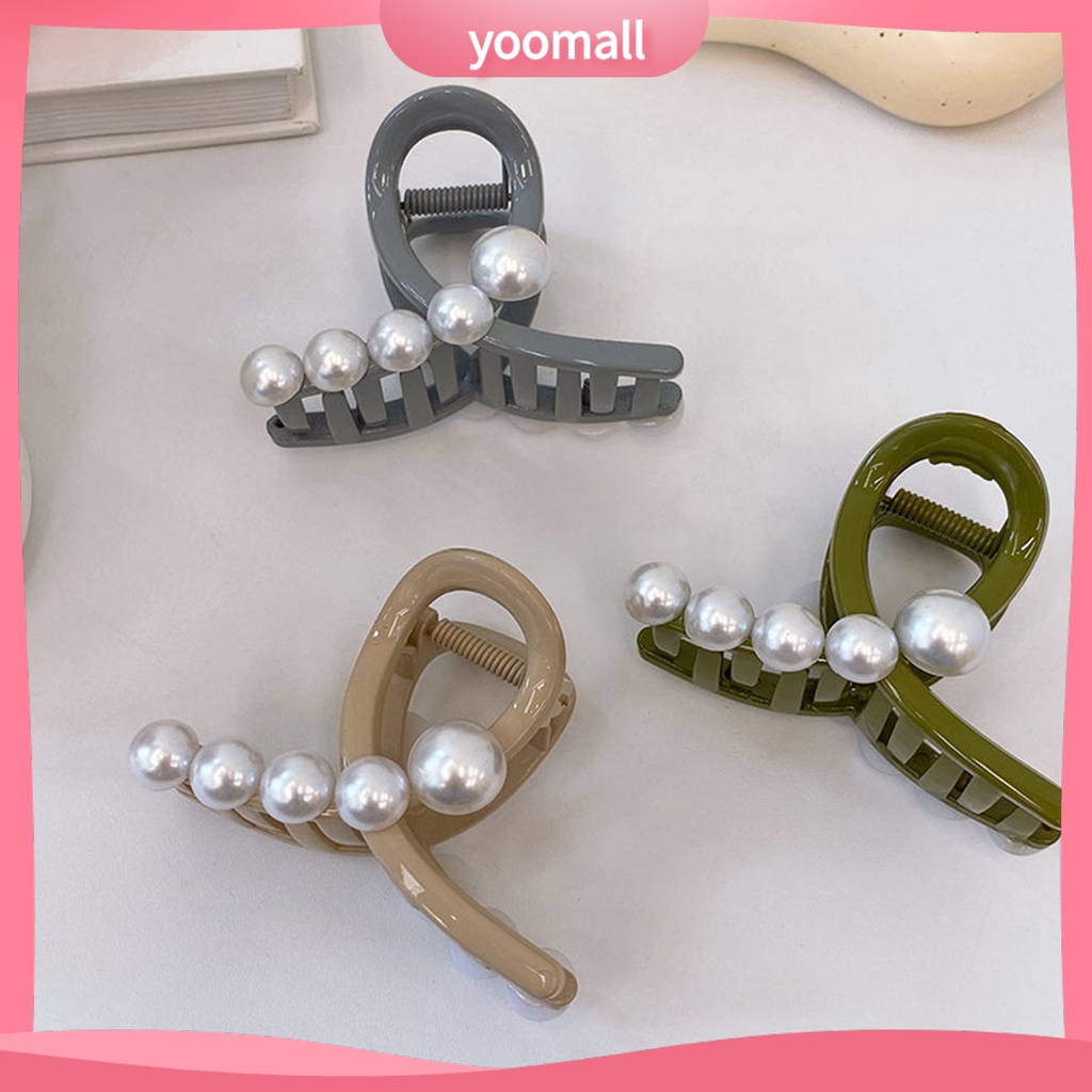 [YM] Kẹp Tóc Móng Vuốt Đính Ngọc Trai Giả Khoét Lỗ Chéo Mạnh Mẽ Màu Sắc Tương Phản Chống Trượt Tạo Kiểu Tóc Cho Nữ
