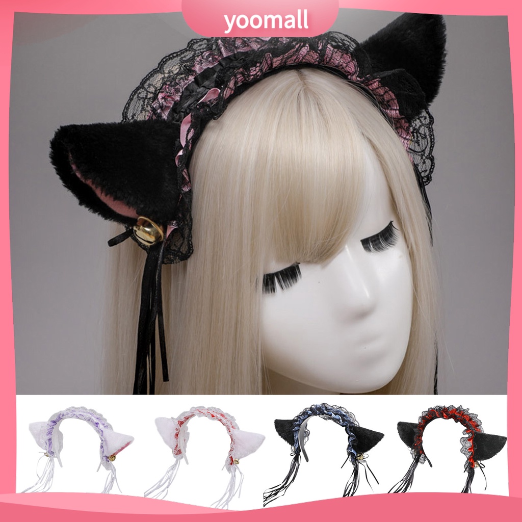 Băng Đô Tai Mèo Phối Ren Tua Rua Phong Cách Gothic Lolita Cho Nữ