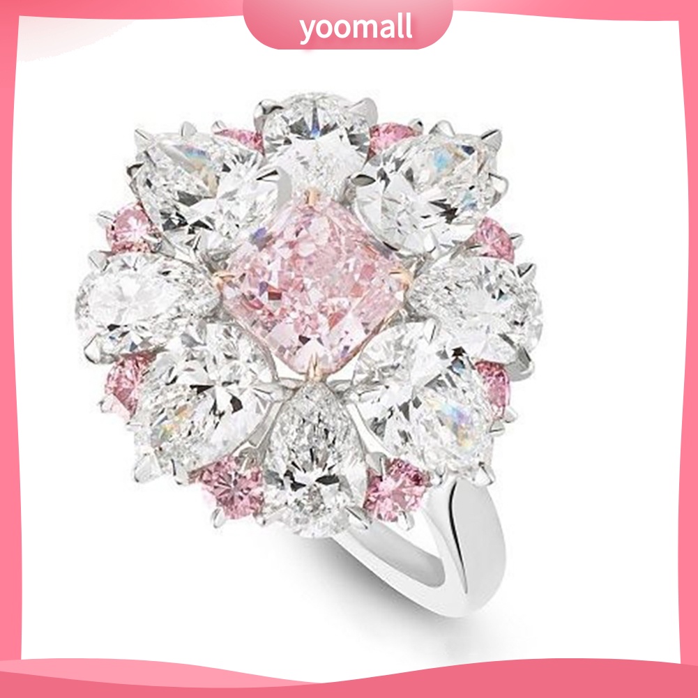 Nhẫn Đính Hôn Mặt Hoa Đính Đá Zircon Thời Trang Cho Nữ