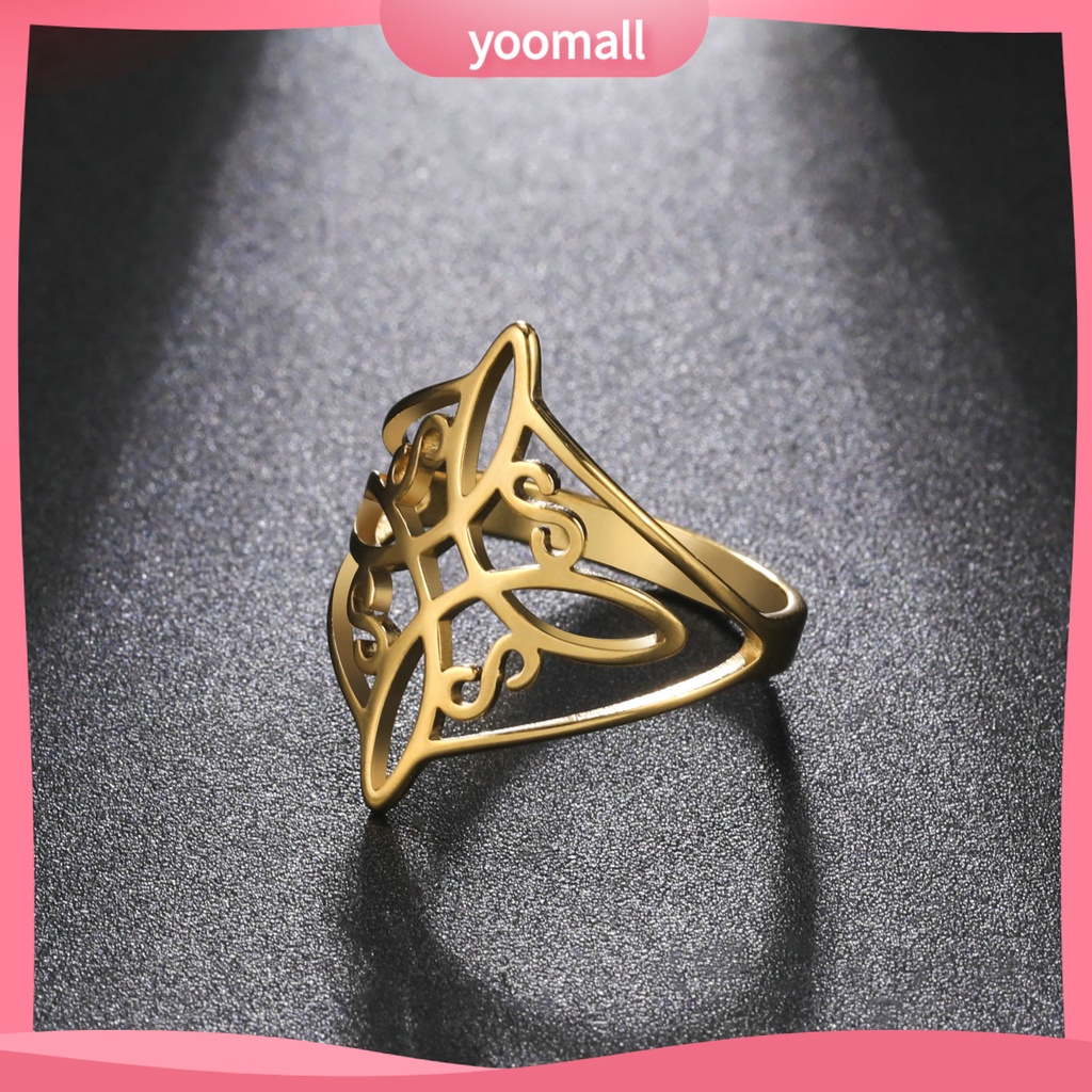 [YM] Nhẫn Thép Không Gỉ Họa Tiết Hình Học Rỗng Mạ Điện Sáng Mịn Màng Thắt Nút Phù Thủy Mặc Hàng Ngày Cho Nữ