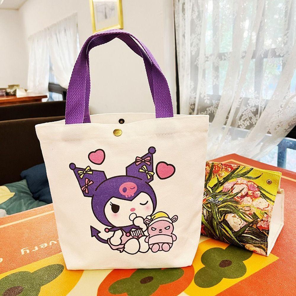Shanhai Túi tote canvas Sức Chứa Lớn In Họa Tiết Hoạt Hình Mèo kuromi kitty pachacco Cho Nữ Sinh