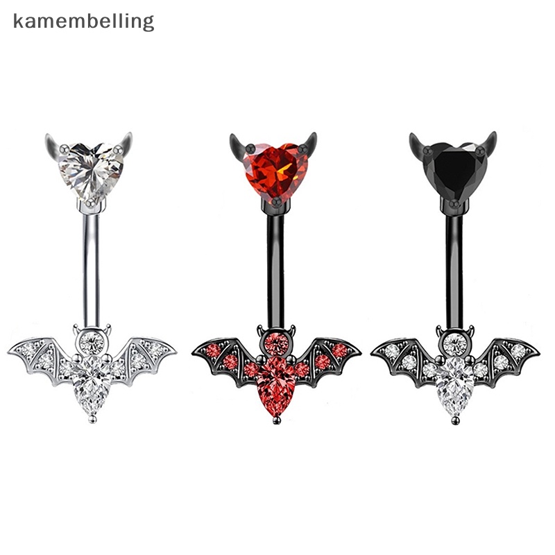 Kamembelling Khuyên Rốn Hình Dơi Đính Đá Zircon Đỏ Đen Cá Tính Cho Nữ
