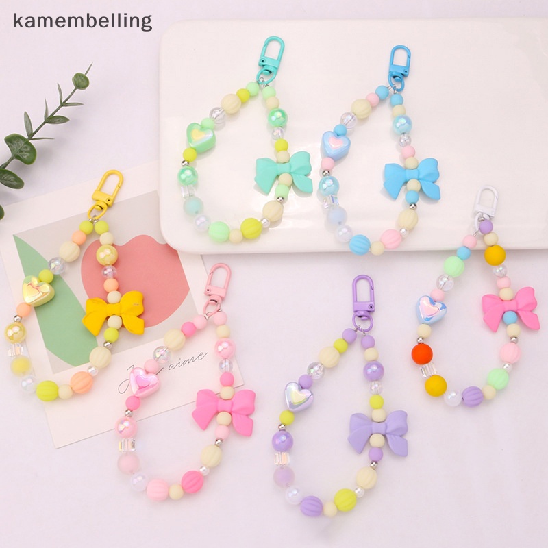 Kamembelling Móc Chìa Khóa Dạng Hạt Nhiều Màu Sắc Mặt Hình Nơ Trái Tim Mạ Điện Trang Trí Túi Xách Tai Nghe