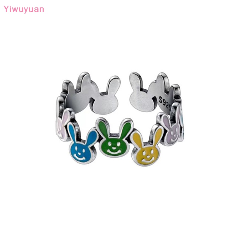 < Yiwuyuan > Nhẫn Bạc Sterling 925 Hình Thỏ Nhiều Màu Sắc Đơn Giản Phong Cách Retro Cho Nữ Sinh Nhật Mới