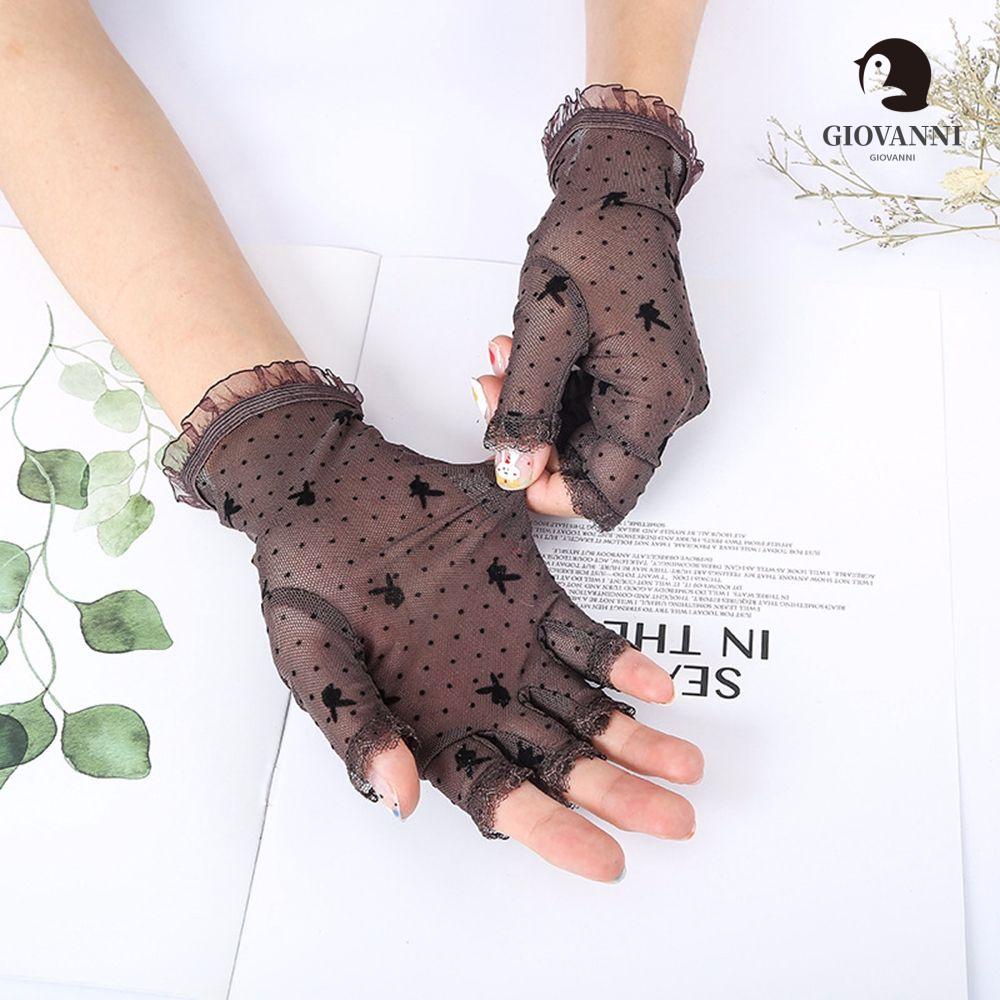 Găng Tay Lái Xe Ren Lưới Mỏng Họa Tiết Chấm Bi