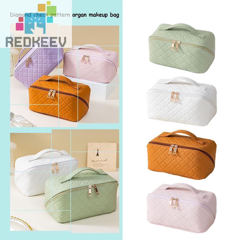 Túi Đựng Mỹ Phẩm Bằng Da PU Sức Chứa Lớn Họa Tiết Kẻ Sọc Thời Trang Mùa Hè Cho