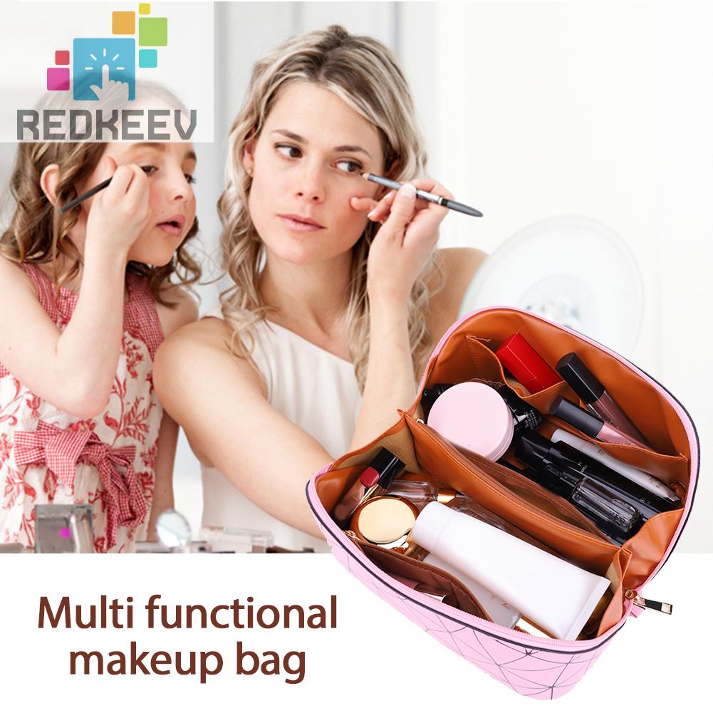 Túi Da PU Đựng Mỹ Phẩm Đa Năng Họa Tiết Lưới Hình Thoi