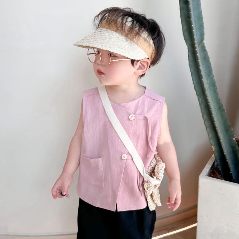 Áo Thun Sát Nách Dáng Rộng Mỏng Màu Trơn Phong Cách Trung Hoa Cổ Điển Thời Trang Mùa Hè Cho Bé Trai / Gái