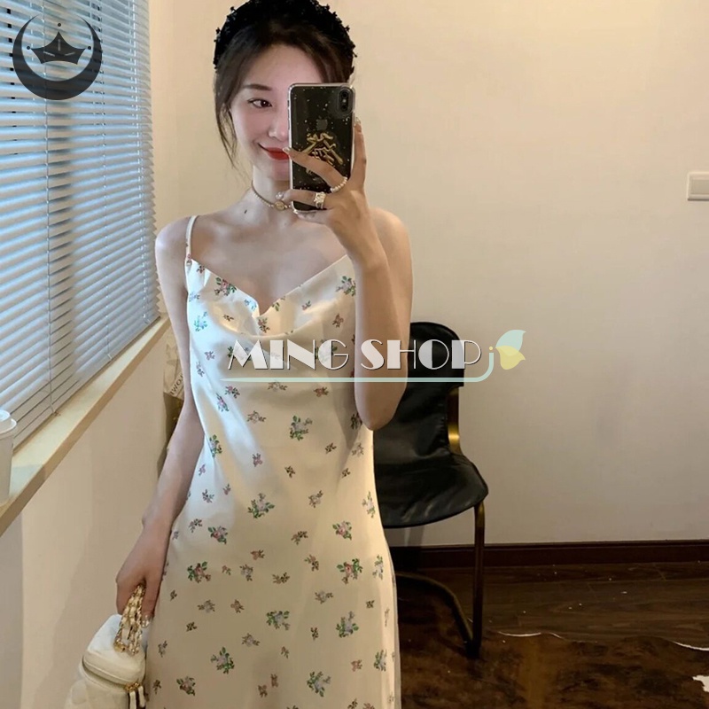 Đầm Midi Không Tay In Hoa Phong Cách Hàn Quốc Thanh Lịch Dành Cho Nữ