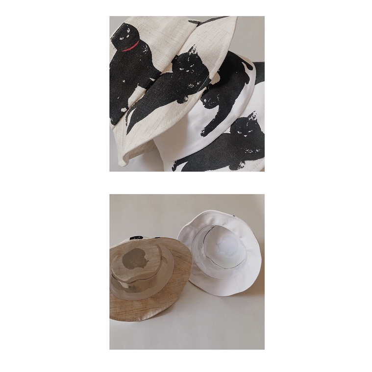 Nón Tai Bèo Vải Lanh Chống Nắng In Hình Mèo Graffiti Thời Trang Nhật Hàn Dễ Phối Đồ Cho Nam Và Nữ