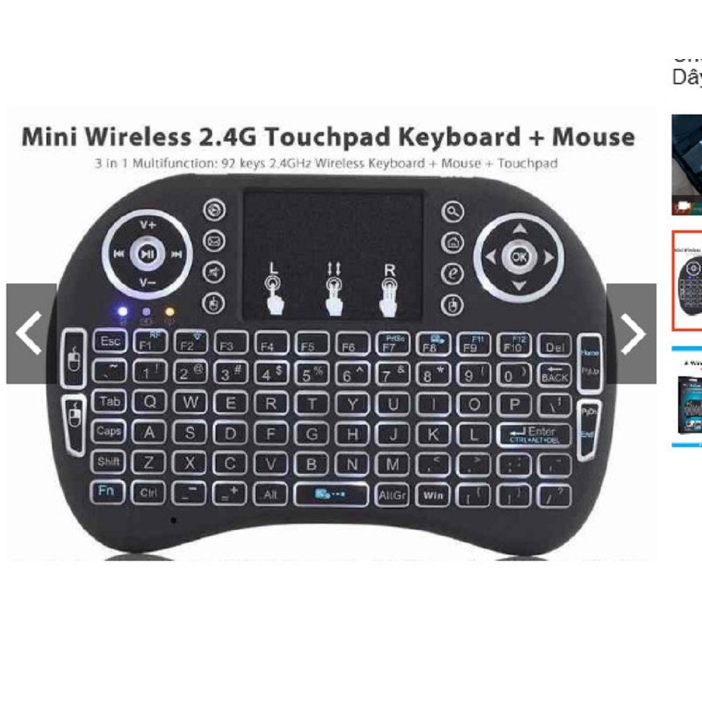 Chuột Bay Kiêm Bàn Phím Không Dây UKB500 i8 Cho Smart Tivi & Android Box, dùng pin AAA, có đèn led 7 màu