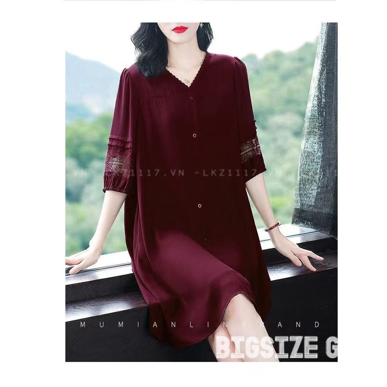 Đầm sơ mi dáng suông tay ngắn cổ chữ v Bigsize Đầm trung niên sang trọng cho mẹ đẹp thời trang Cao Cấp